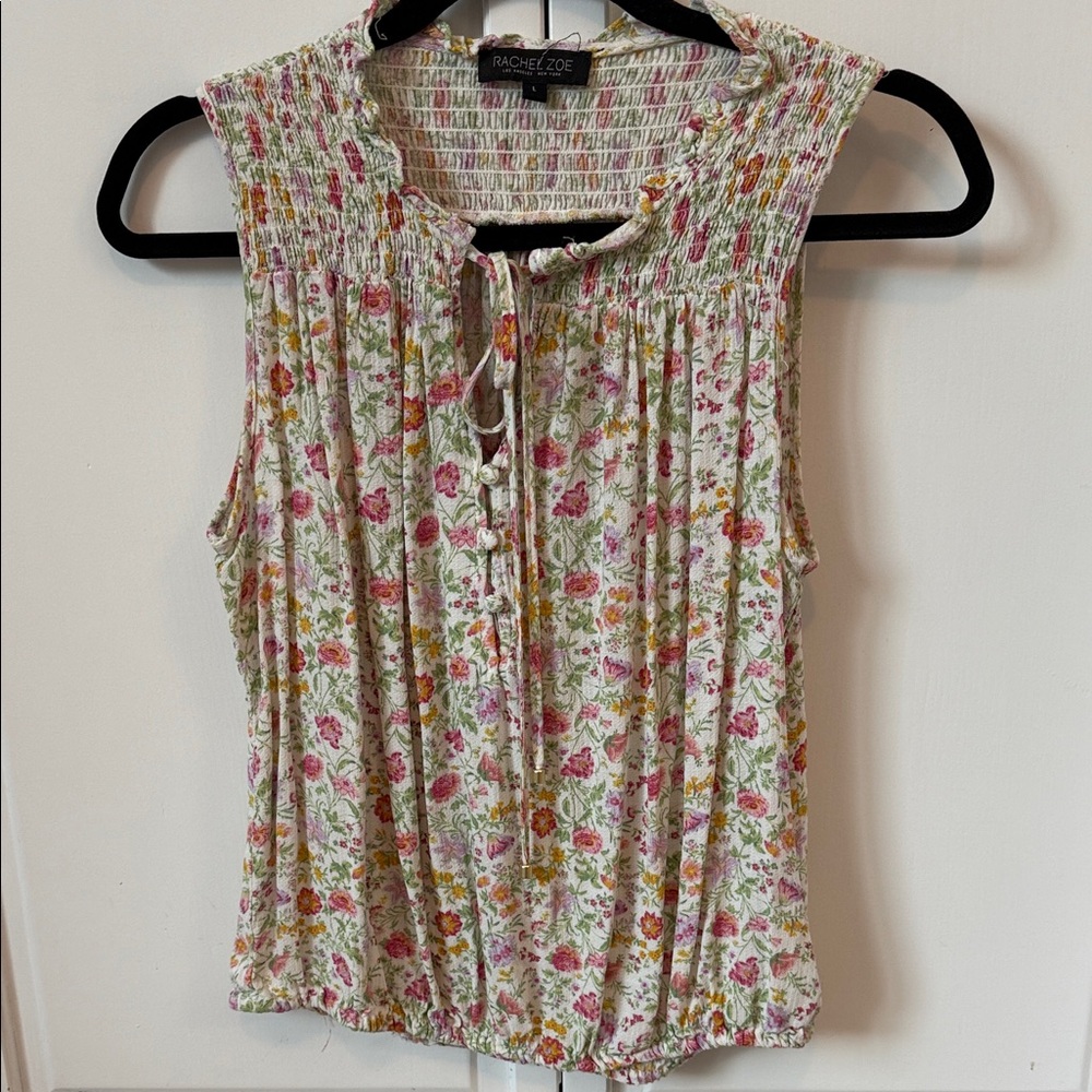 Rachel Zoe Floral Print Sleeveless Blouse - Pink and Green
